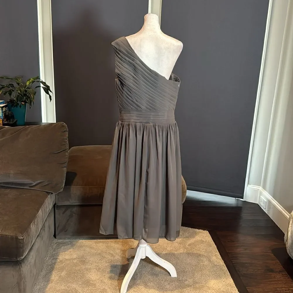 Women’s Gray Short One Shoulder Pleated Chiffon Formal Party Dress Size 12 *READ